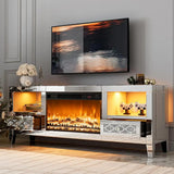 TV Stand for 23-65+ Inch TVs, Silver Glitter TV Stand with LED Light, Modern