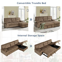 Upholstered Sofa Bed Sleeper Sectional Sofa with Storage Chaise and Cup Holder for Living Room Furniture Set