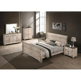 White Wash Finish King Sleigh Bed Bedroom Set with Dresser, Mirror, 2 Nightstands, and Chest