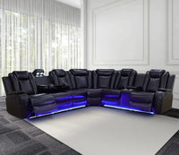 Power Recliner Sofa Sectional Couches with LED Light for Living Room,Leather Reclining