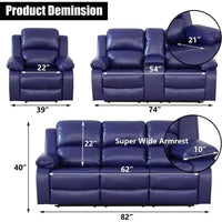 Leather Reclining Sofa Set for Living Room Set, Recliner Sofa with Drop Down Table/Double Recliner