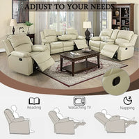 Leather Recliner Sofa Set, Leather Reclining Sofa Set for Living Room Furniture Sets,Beige Recliner Couch Set