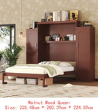 Queen Size Murphy Bed with 2 Wardrobes and Storage Shelf, Multifunctional Foldable Bed Frame