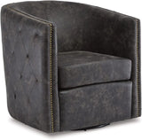 Ashley Brentlow Tufted Barrel Accent Swivel Chair, Distressed Black