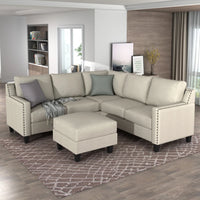 Living Room Rivet Modern Upholstered Sofa Set with cushions