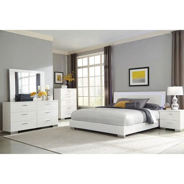 5-Piece King Bedroom Set in White High Gloss Finish
