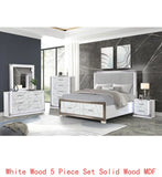 5-Piece Bedroom Set with Storage Footboard, Dresser, Mirror, Nightstand, and Chest in White Marble Finish