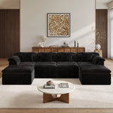 Sectional Couch with Ottoman Modern Upholstered Compressed Sofa Deep Seat, Comfy U-Shape Corduroy Couches