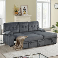 Upholstered Sofa Bed Sleeper Sectional Sofa with Storage Chaise and Cup Holder for Living Room Furniture Set