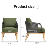 EBELLO 2PCS Living Room Casual Wooden Hand Braided Rope Armchair