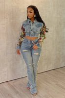 winter fashion print color matching denim jeans