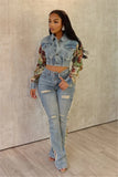 winter fashion print color matching denim jeans