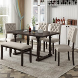 Dining Table and Chair Set with Special-shaped Legs  Seat Backs&Cushions for Dining Room Gary