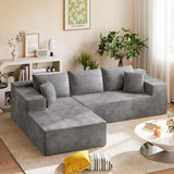 Sofa  L-Shape Chaise, Deep Seated Cloud Couch, Corduroy Grey Upholstery, Living Room/Bedroom