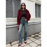 Fall/Winter Women's Fashionable Elegant Minimalist Burgundy Long Sleeve Short Faux Fur Coat, New Arrival