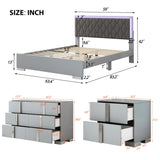 4-Pieces Bedroom Sets Queen Size Upholstered Bed with LED Lights,Mirrored Nightstands and Dresser