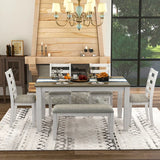 Dining Room Table Set with4Upholstered Chairs a Bench Brown Whitewash