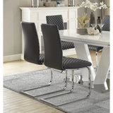 White High Gloss 7-Piece Dining Set with Extendable Table, V-Shaped Support, Gray Faux Leather Chairs