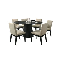 Round Dining Table Set with Pedestal Base & Beige Chairs