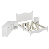 Style Bedroom Sets, Queen Size Platform Bed Storage Nightstand and Dresser with Metal Handle, White