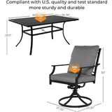 Dining Set for 6, E-Coated Patio Swivel Dining Set with Olefin Cushions,Rectangular Faux Woodgrain Table