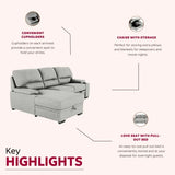 sofa bed with storage and cup holder in a luxurious living room, gray