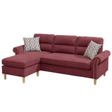 Red Color Polyfiber Reversible Sectional Sofa Set Chaise Pillows Plush Cushion Couch