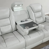 Grey 3-Piece Power Sofa Set with Loveseat and Chair, Power Headrest, USB, LED Lights, Bookshelf