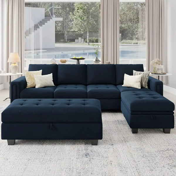 4-Seat  Sectional Sofa with Reversible Chaise L Shaped Sofa Couch Furniture Sets Sectional Couch with Ottoman