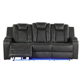 Power Recliner Sofa Set 3PC Faux Leather Black