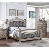 Antique Silver California King Size Bed with Tufted Faux Leather