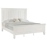 Cream White Beach King Wood Panel Bed Frame