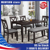 Kitchen Dining Set 6-Piece Black 4 Dining Chairs And Bench