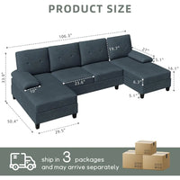 Living Room, U Shaped Sofa Couch with Double Chaise, 4-Seat Living Room Furniture Sets