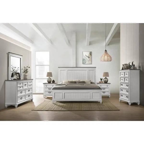6-Piece  Panel King Bedroom Set: Bed, Dresser, Mirror, 2 Nightstands, Chest
