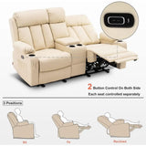 White Loveseat Recliner with Ottoman, Heat, Massage, and Power Recline for Living Room