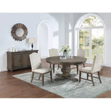 5pc Dining Set Round Table 4x Side Chairs ,Table nailhead Trim Upholstered Cushion Dining Room Furniture