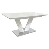 White High Gloss 7-Piece Dining Set with Extendable Table, V-Shaped Support, Gray Faux Leather Chairs