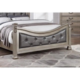 Antique Silver California King Size Bed with Tufted Faux Leather
