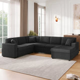 U-Shaped Sofa with a Chaise Lounge and Three Soft Throw Pillows for Living Room, Light