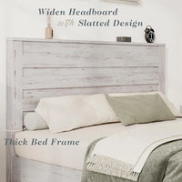 3 Piece Bedroom Set Including Farmhouse Full Size Bed Frame with Slatted Headboard  Nightstands Set