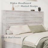 3 Piece Bedroom Set Including Farmhouse Full Size Bed Frame with Slatted Headboard  Nightstands Set