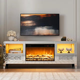 TV Stand for 23-65+ Inch TVs, Silver Glitter TV Stand with LED Light, Modern