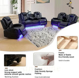 Leather Recliner Sofa Set with LED Lights, Living Room Furniture, Reclining Sofa, loveseat, Chair