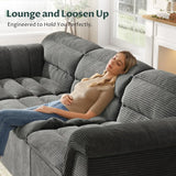Sectional Couch with Ottoman Modern Upholstered Compressed Sofa Deep Seat, Comfy U-Shape Corduroy Couches