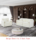 Loveseat Couch & Armchair Set, Modern Upholstered Chenille Cloud Furniture with 3 Pillows for Living