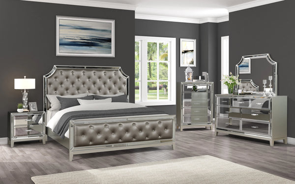 armony Queen/Full 6 PC Mirror Front Bedroom set made with Wood in Silver Color