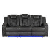 Power Recliner Sofa Set 3PC Faux Leather Black
