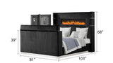 Modern 4-Piece King Bedroom Set with Fireplace Headboard and TV Stand Footboard