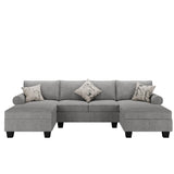 Sectional U Shaped Sofa with Double Chaises Rolled Arm Sofa with Storage Chaises 3 Pillows
